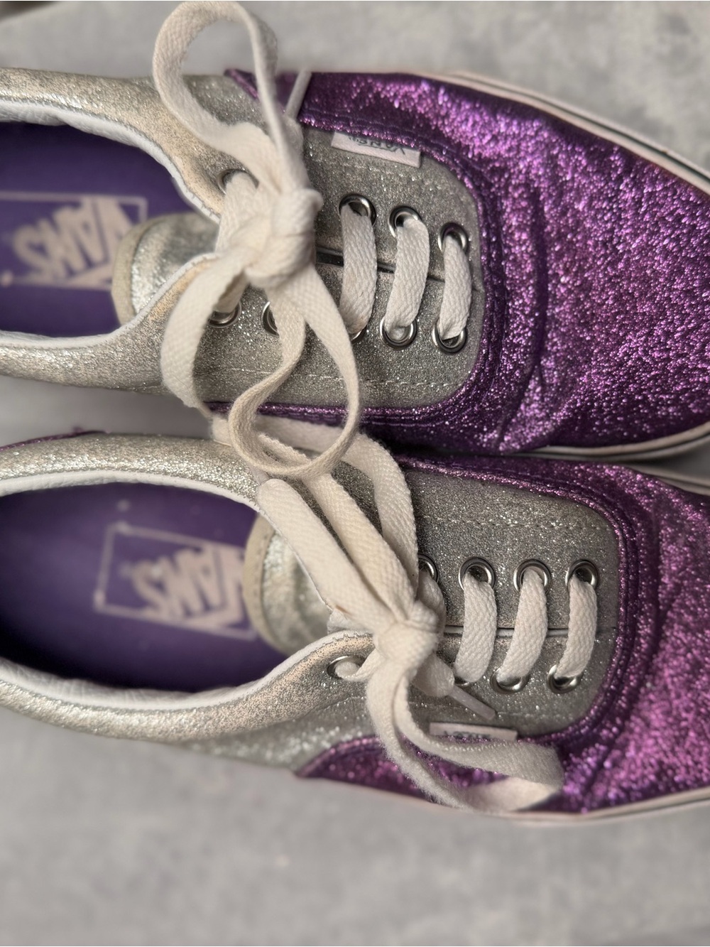 Vans OFF THE WALL Glitter Low-Top Sneakers in Purple & Silver